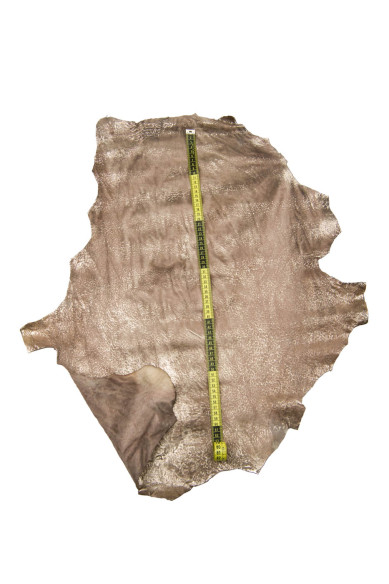 Pelle SPORTIVA LAMINATA, capra lavata stropicciata tortora con lamina platino, pellame morbido per hobbisti