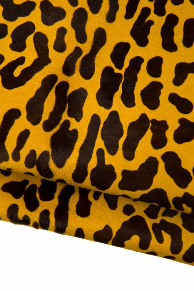 Pellame CAVALLINO leopardato giallo-marrone, pellame PONY stampa ghepardo per artigianato