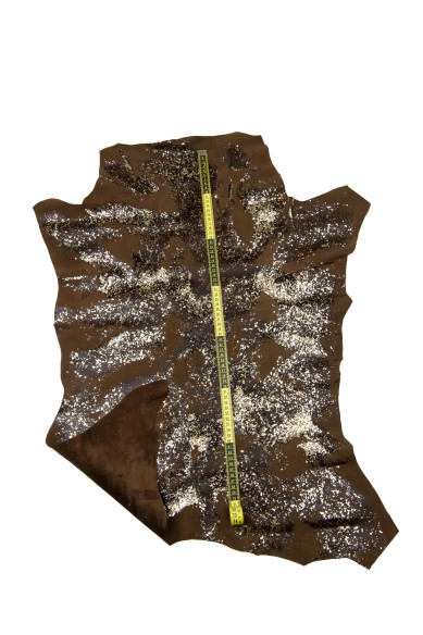 Pellame ARTISTICO marrone con glitter oro, pelle scamosciata decorata, NABUK metallizzato morbido