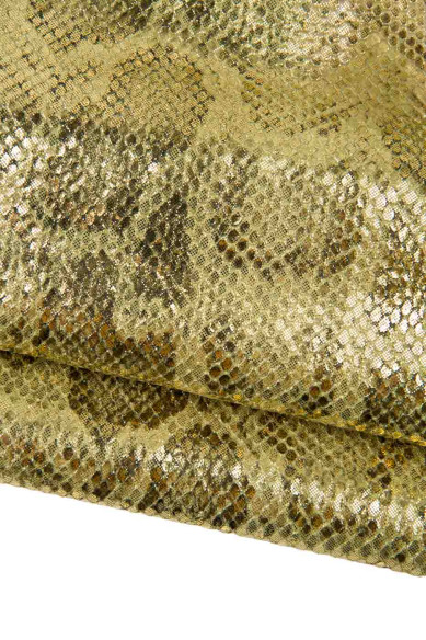 2 pelli oro - verde abbinate come da foto, capra LAMINATA e vitello metallizzato stampa PITONE