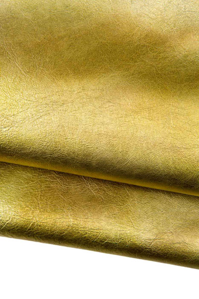 2 pelli oro - verde abbinate come da foto, capra LAMINATA e vitello metallizzato stampa PITONE