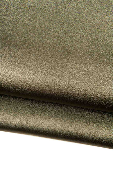 BUNDLE of 5 combined leather skins, military green, brown, bronze metallic PRINTED goatskins, ideal for crafters