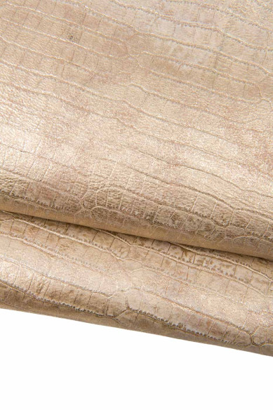 LOTTO di 3 pelli PLATINO oro, pellami di capra laminati stampati morbidi assortiti come da foto