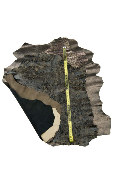 Set di 3 pelli grigio, canna di FUCILE, assortimento pellami di capra LAMINATI stampati, abbinati come da foto