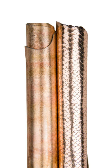 2 pink matching skins as per picture: metallic python SNAKESKIN + smooth SHADED metallic hide