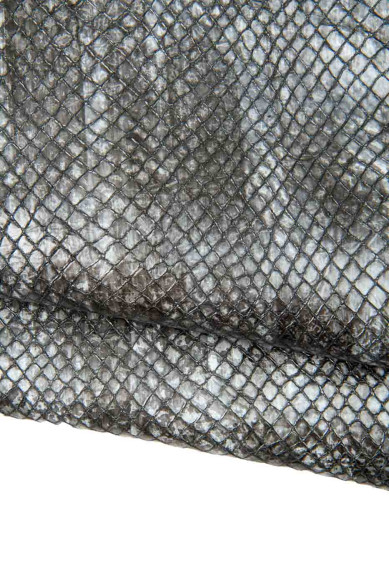 Set di 5 pelli acciaio - argento, assortimento di pellami LAMINATI STROPICCIATI stampati animalier come da foto