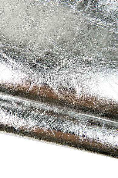 Set di 5 pelli acciaio - argento, assortimento di pellami LAMINATI STROPICCIATI stampati animalier come da foto