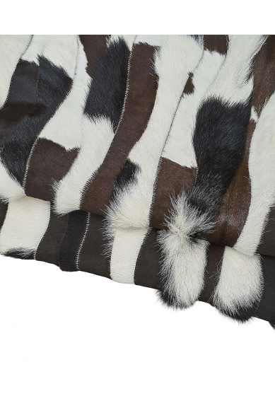 Pelle CAVALLINO bianco panna e marrone, PATCHWORK,pelo corto e pelo lungo cucito, pellame di vitello pony morbido stampa strisce