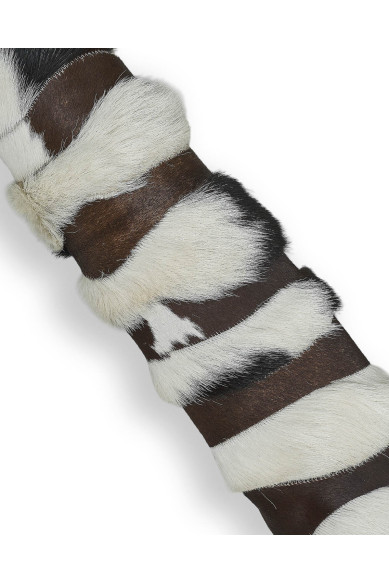 Pelle CAVALLINO bianco panna e marrone, PATCHWORK,pelo corto e pelo lungo cucito, pellame di vitello pony morbido stampa strisce