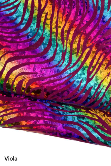 MULTICOLOR ZEBRA textured leather skin, iridescent holographic goatskin, colorful animal printed suede skin, for hobbyists