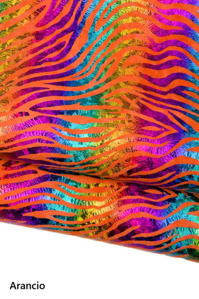 MULTICOLOR ZEBRA textured leather skin, iridescent holographic goatskin, colorful animal printed suede skin, for hobbyists