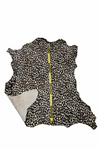 Pelle CAVALLINO stampa LEOPARDO marrone - nero su base panna, pellame pony motivo ghepardo per artigiani