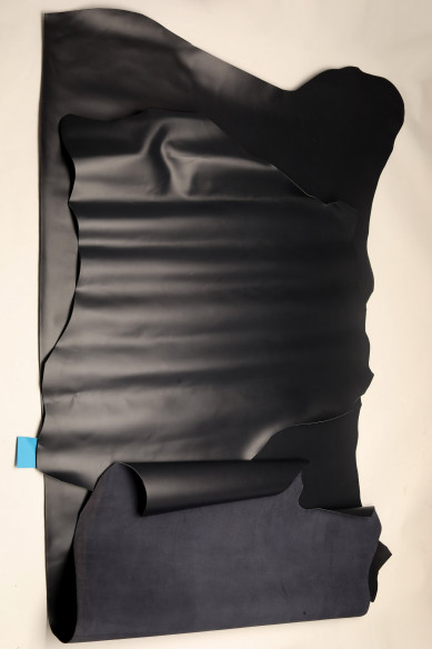 Night blue BRUSH OFF leather hide, semi glossy smooth calfskin, solid color stiff cowhide for crafting