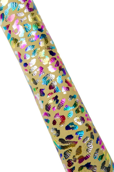 Pellame LEOPARDATO MULTICOLOR, capra scamosciata giallo tenue con stampa animalier ghepardo, pelle morbida vivace