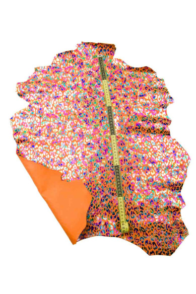 Pelle di capra scamosciata OLEOGRAFICA stampa ghepardo, pellame arancione motivo LEOPARDO multicolor - arcobaleno
