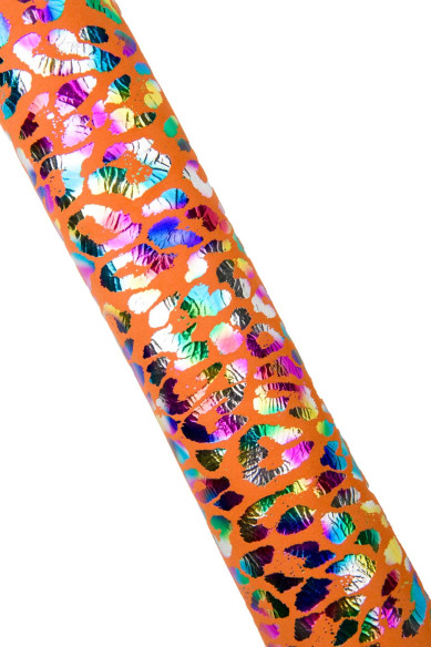 Pelle di capra scamosciata OLEOGRAFICA stampa ghepardo, pellame arancione motivo LEOPARDO multicolor - arcobaleno