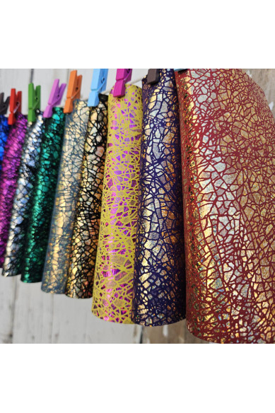 10 Colorful Printed Leather Scraps RANDOM selection, CRACKLED metallic printed leather scraps  6x5" / 15x12 cm  RT349