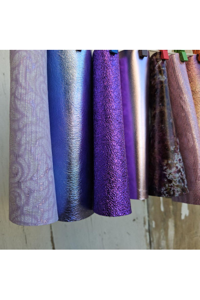 10 Colorful and bright printed leather scraps SELECTED selection, PINK PURPLE, various prints, leather offcuts  6x5" / 15x12 cm