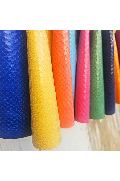 10 Colorful Printed Leather Scraps RANDOM selection, bright and solid colors, PYTHON  printed leather scraps  6x5" / 15x12 cm