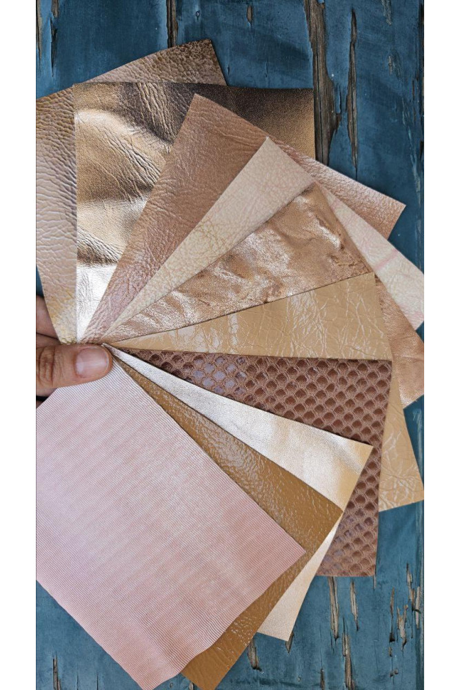 10 Colorful printed leather scraps...