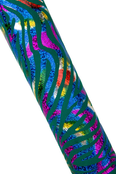 Pelle ZEBRATA iridescente MULTICOLOR, stampa animalier colorata su base capra scamosciata verde