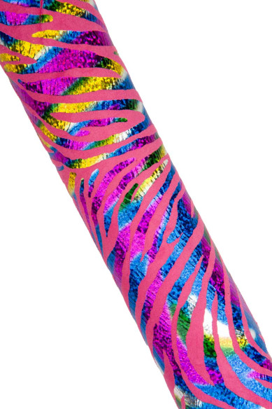 IRIDESCENT multicolor ZEBRA printed leather skin, colorful metallic animal print on pink suede goatskin