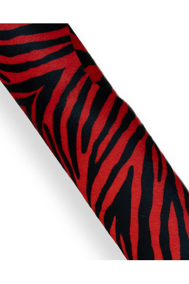 ZEBRA textured hair on leather hide, red and black animal print on hairy cowhide, elegant PONY leather for crafting