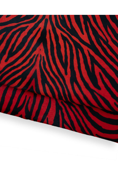 Pelle CAVALLINO ZEBRATA, pelle con pelo stampa animalier rosso nero, elegante vitello pony per artigianato