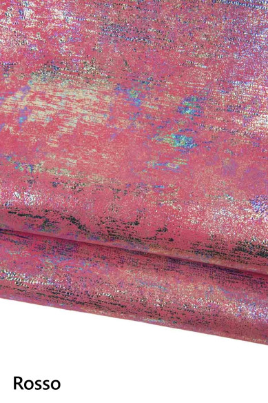 HOLOGRAPHIC METALLIC leather skin, iridescent metallic print on suede goatskin - in different colors