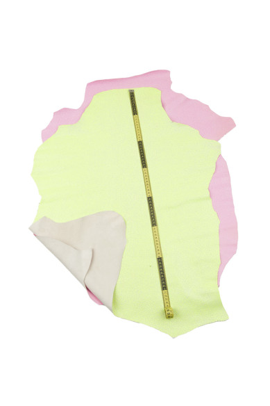 NEON CRACKLE print on leather skin, fluo pink - yellow textured snakeskin, glossy soft goatskin hide for hobbyists