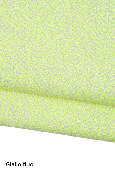 NEON CRACKLE print on leather skin, fluo pink - yellow textured snakeskin, glossy soft goatskin hide for hobbyists