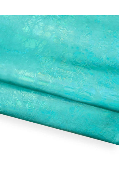 TURQUOISE metallic leather skin, IRIDESCENT soft sheepskin, holographic wrinkled lambskin for hobbyists