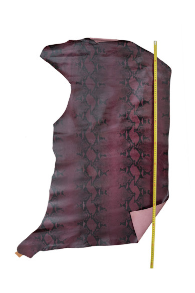 Burgundy PYTHON textured leather hide, snake printed cowhide, glossy soft REPTILE hide for hobbyists