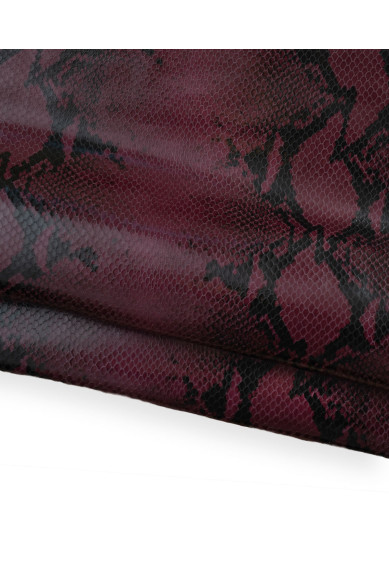 Burgundy PYTHON textured leather hide, snake printed cowhide, glossy soft REPTILE hide for hobbyists