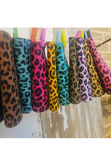 10 Ritagli di pelle stampa LEOPARDO colorati, selezione CASUALE, vivaci e luminosi, 15x12 cm