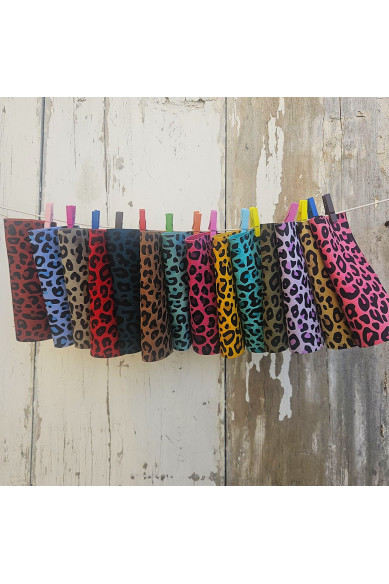 10 Ritagli di pelle stampa LEOPARDO colorati, selezione CASUALE, vivaci e luminosi, 15x12 cm