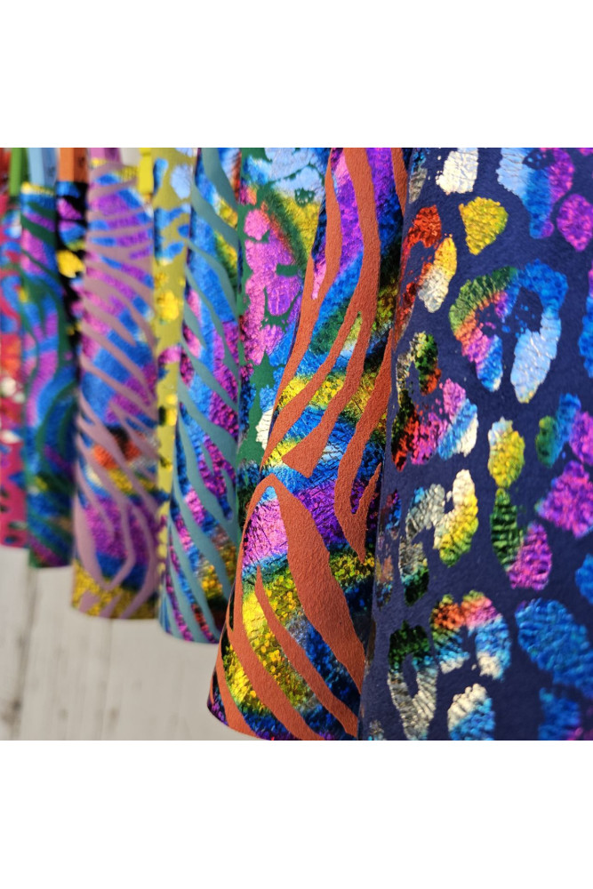 10 Colorful printed leather scraps...