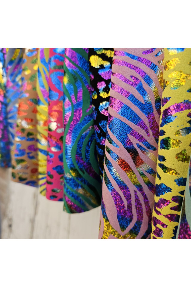 10 Colorful printed leather scraps...