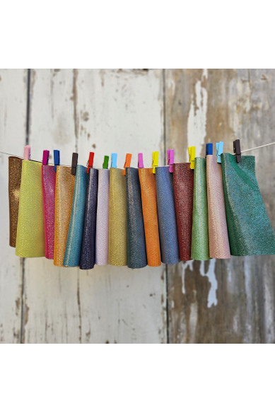 10 Ritagli di pelle stampa micropuntino, selezione CASUALE, vivaci e luminosi, scampoli di pellami laminati  15 x 12 cm