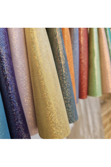 10 Colorful printed leather scraps RANDOM selection, microdot metallic printed leather pieces  6x5" / 15x12 cm