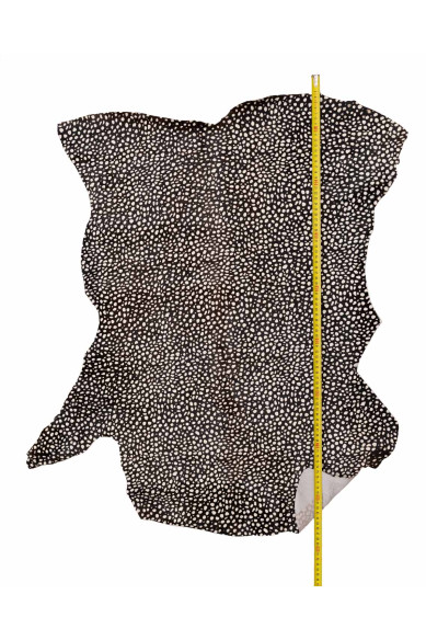 Pellame CAVALLINO marrone stampa MACULATA bianco latte, pelle vitello pony motivo animalier per hobbisti