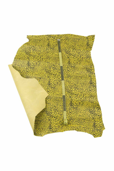Yellow black LEOPARD printed leather skin, animal print on goatskin, CHEETAH textured hide for hobbyists