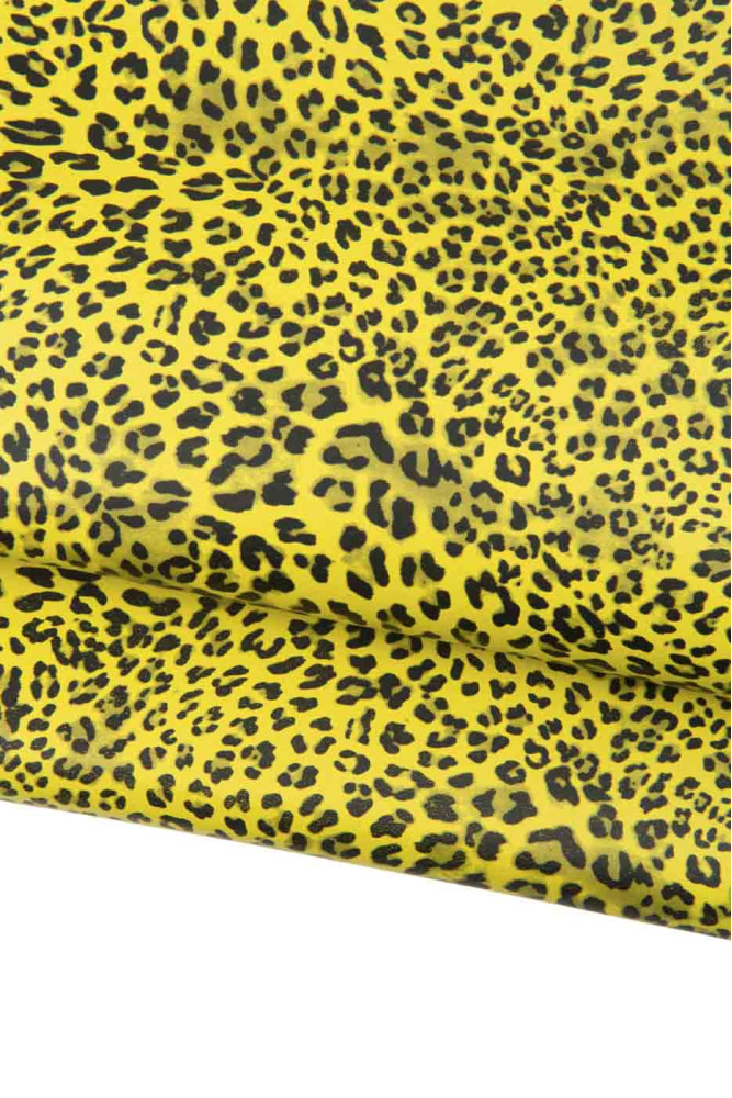 Yellow black LEOPARD printed leather...