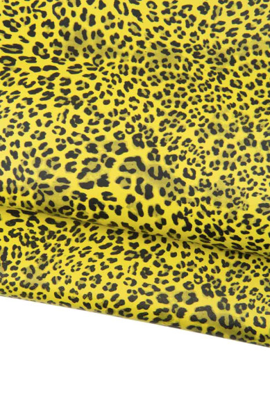 Pellame stampato LEOPARDO giallo nero, pelle motivo animalier, capra motivo GHEPARDO per hobbisti