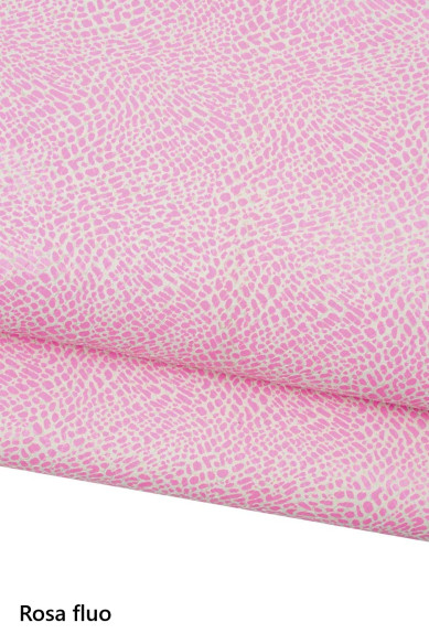 NEON CHEETAH printed leather skin, fluo pink - green textured snakeskin, glossy soft animal pattern on goatskin