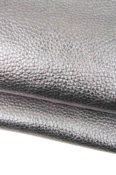 Silver pebble GRAIN printed cowhide, METALLIC embossed leather hide, brighr soft calfskin, 1.1 - 1.2 mm