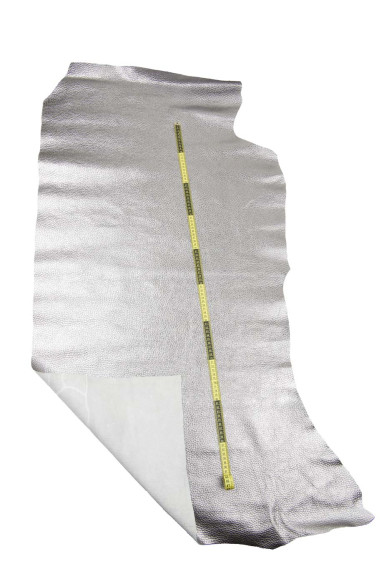 Pelle LAMINATA argento con GRANA dollaro, pellame metallizzato morbido, pelle lucida 1.1 - 1.2 mm