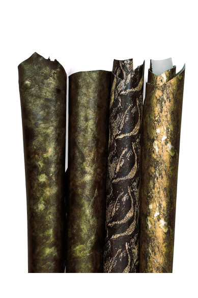 Set di 4 pelli laminate stampate verde blu, assortimento di pellami per il fai da te abbinati come da foto