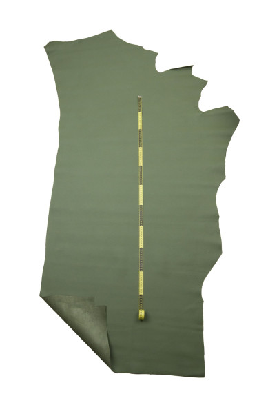 Pellame verde militare con leggera GRANA, pelle SPORTIVA opaca, vitello morbido alto spessore per artigiani