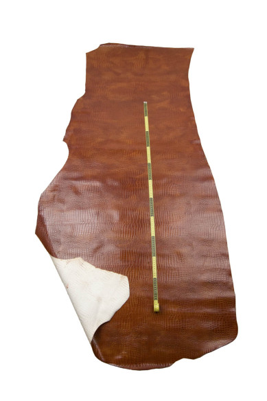 Brown CROCODILE embossed cowhide leather, animal printed GLOSSY calfskin, medium softness 1.2- 1.3 mm